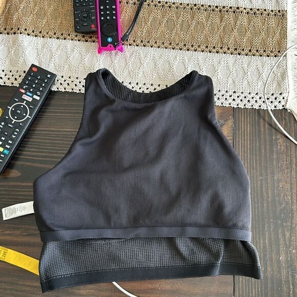 Offline By Aerie True Black Seamless Waffle Knit High Neck Sports Bra - Picture 11 of 11